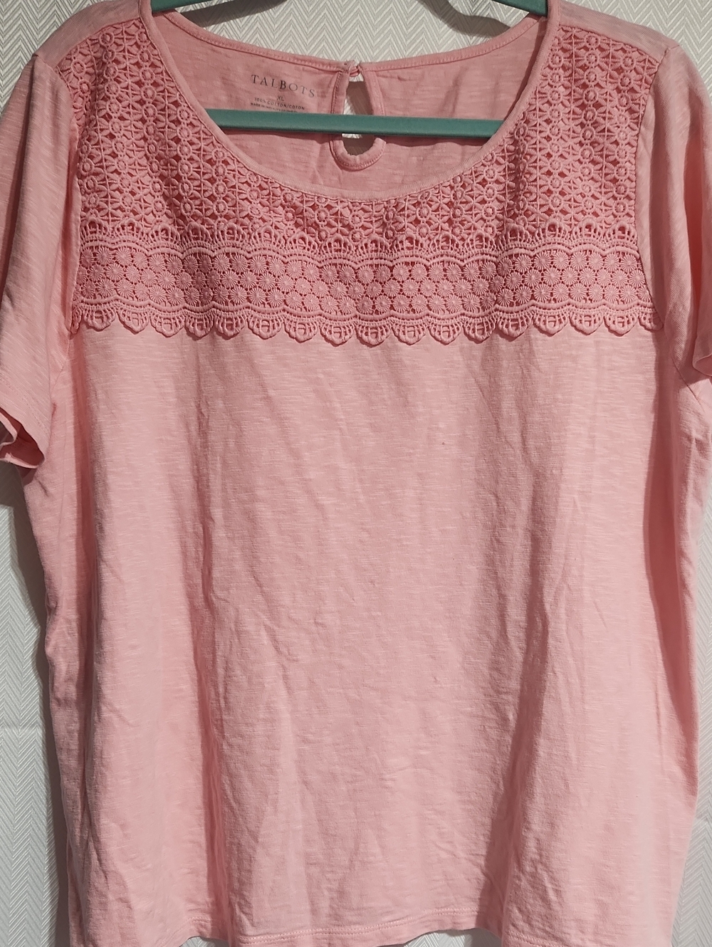 1X Talbots Light Pink Lace-Yoke Short Sleeve Tee